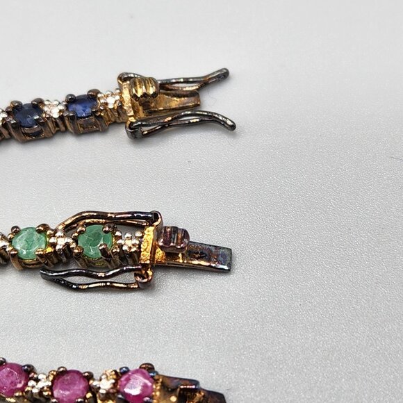 Tri Color Tennis Bracelet Stacking Ring Set Cubic Zirconia ADI 925 Thai Silver - Picture 8 of 13